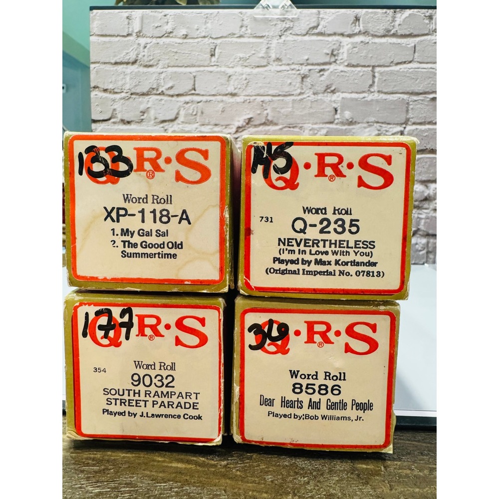 Vintage QRS Player Piano Rolls Lot 4 Original Boxes 1930s-1960s Untested